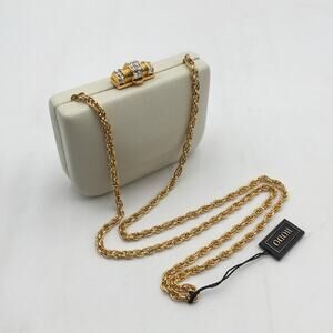NWT Vintage Rodo Italy White Leather Evening Clutch Purse w/Chain Strap